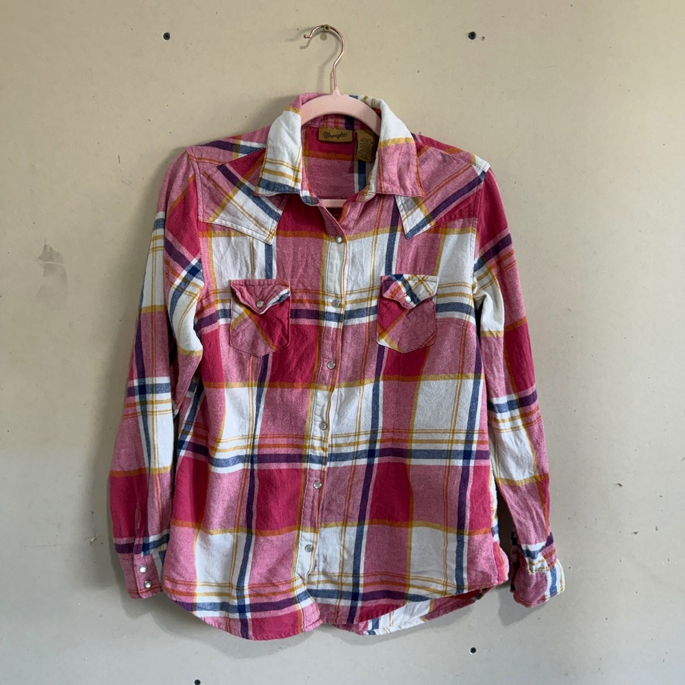 Wrangler Womens Pink Plaid Pearl Snap Western Shirt Medium